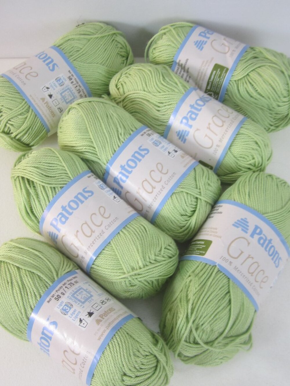 Lot 7 Skeins Patons Grace Mercerized Cotton DK Yarn Ginger Green Soft